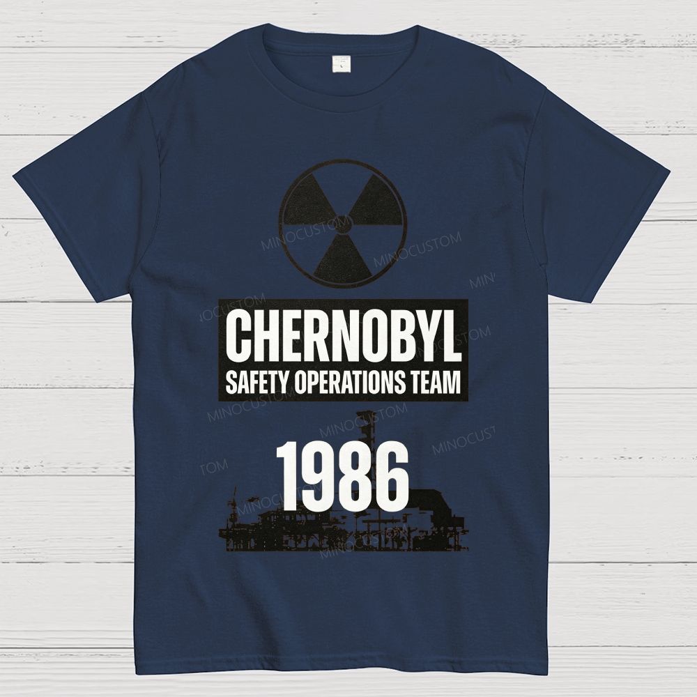 Bold Block Lettering Hazard Icon Industrial Facility Silhouette Cotton T-Shirt