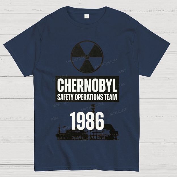 Bold Block Lettering Hazard Icon Industrial Facility Silhouette Cotton T-Shirt