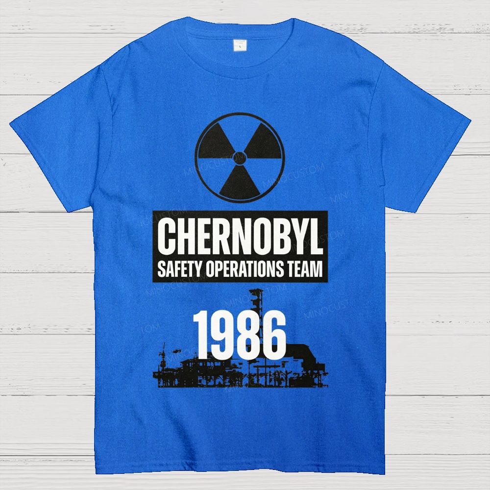 Bold Block Lettering Hazard Icon Industrial Facility Silhouette Cotton T-Shirt