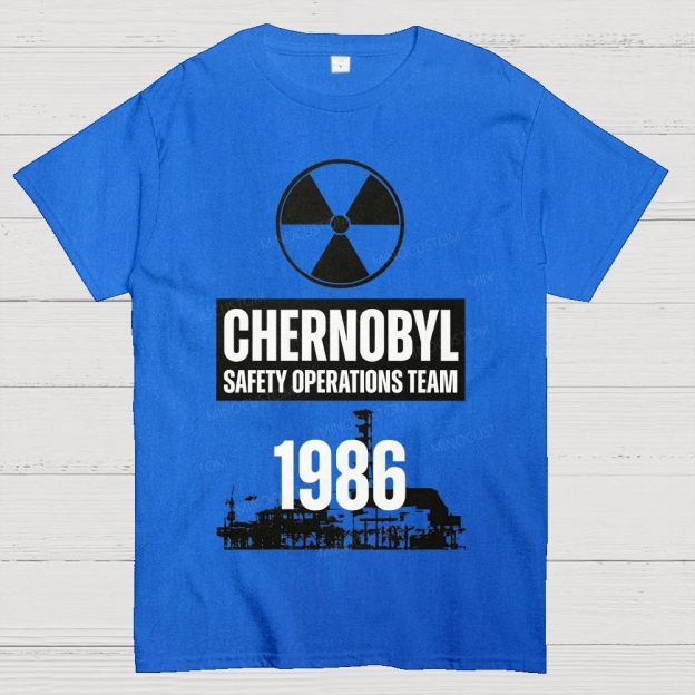 Bold Block Lettering Hazard Icon Industrial Facility Silhouette Cotton T-Shirt