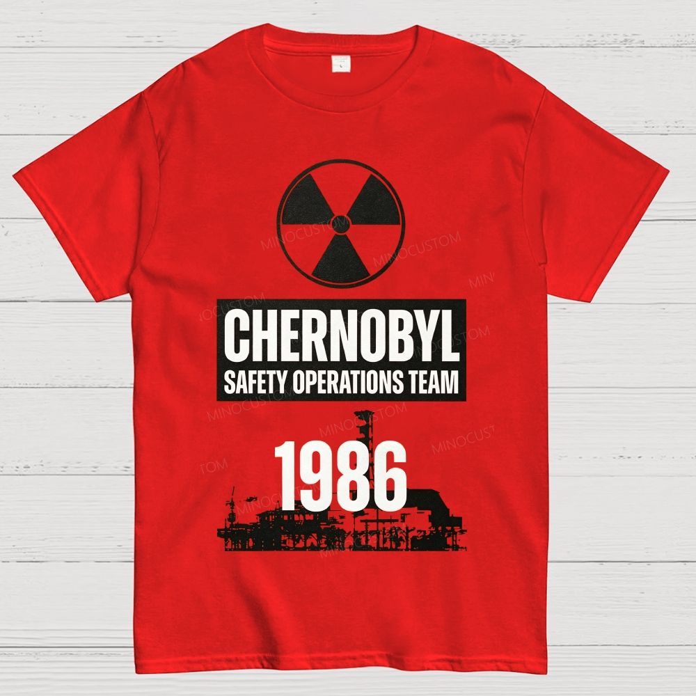 Bold Block Lettering Hazard Icon Industrial Facility Silhouette Cotton T-Shirt