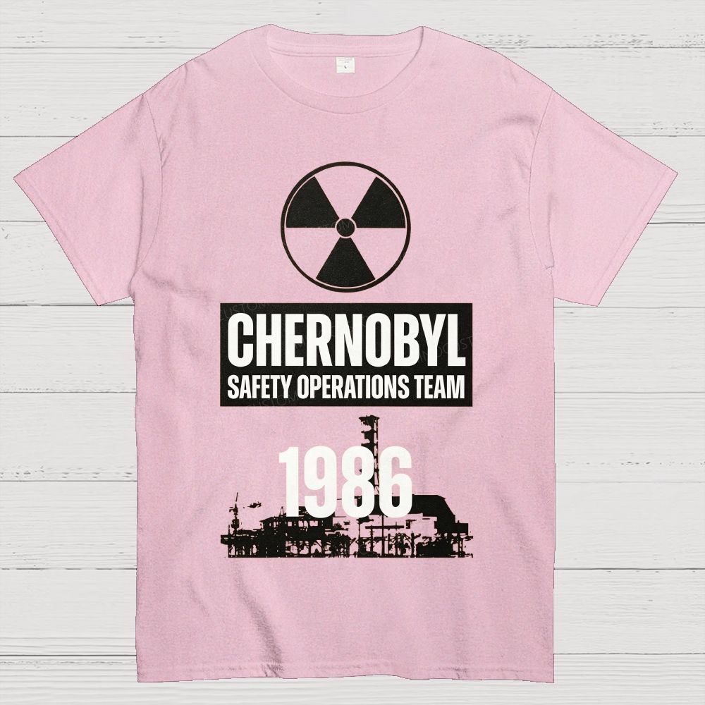 Bold Block Lettering Hazard Icon Industrial Facility Silhouette Cotton T-Shirt