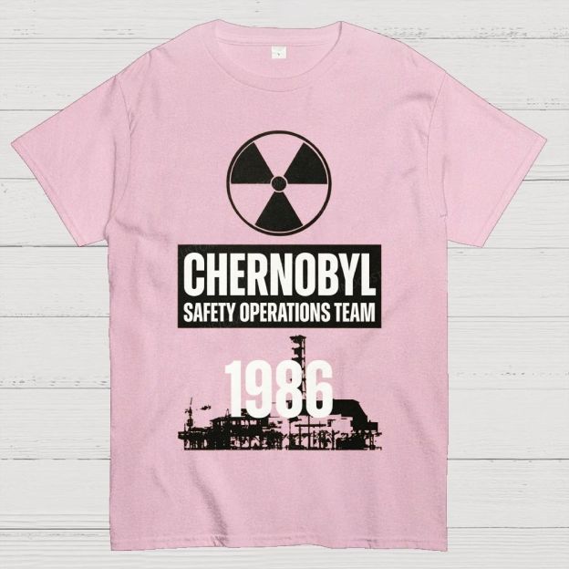 Bold Block Lettering Hazard Icon Industrial Facility Silhouette Cotton T-Shirt