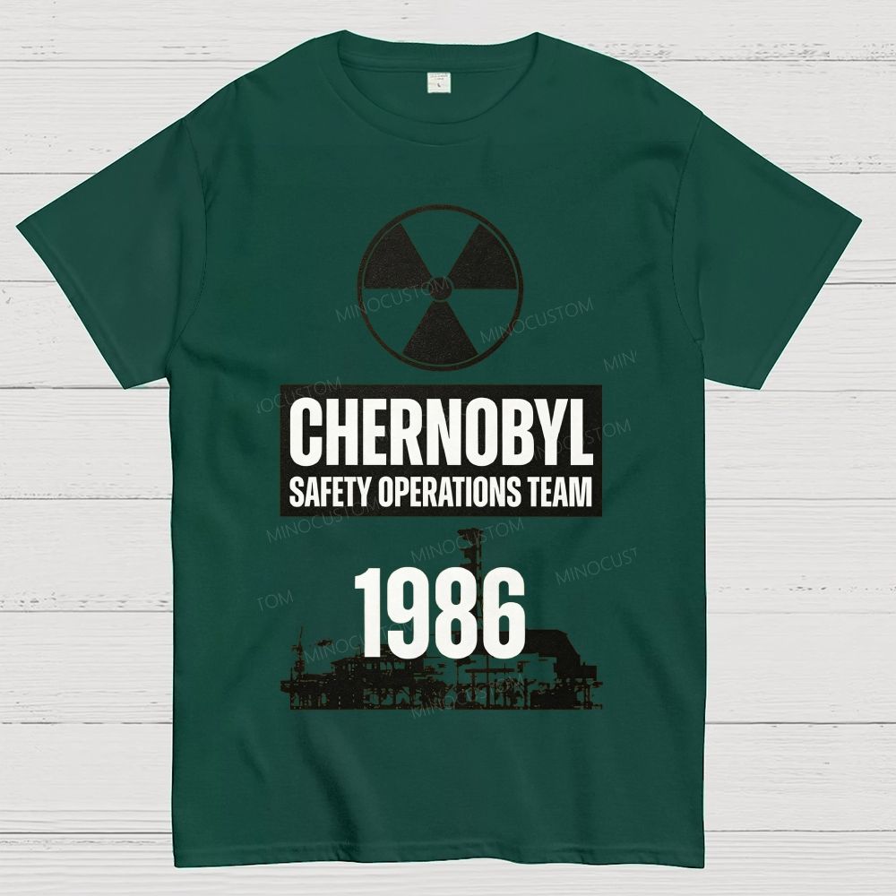 Bold Block Lettering Hazard Icon Industrial Facility Silhouette Cotton T-Shirt
