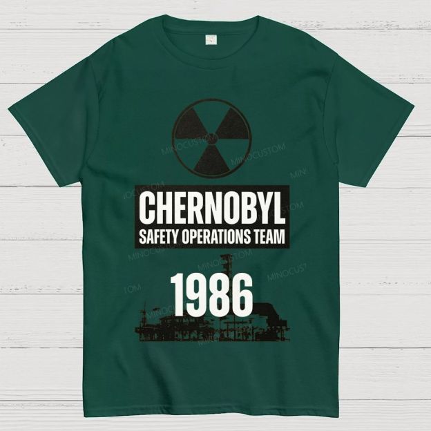 Bold Block Lettering Hazard Icon Industrial Facility Silhouette Cotton T-Shirt