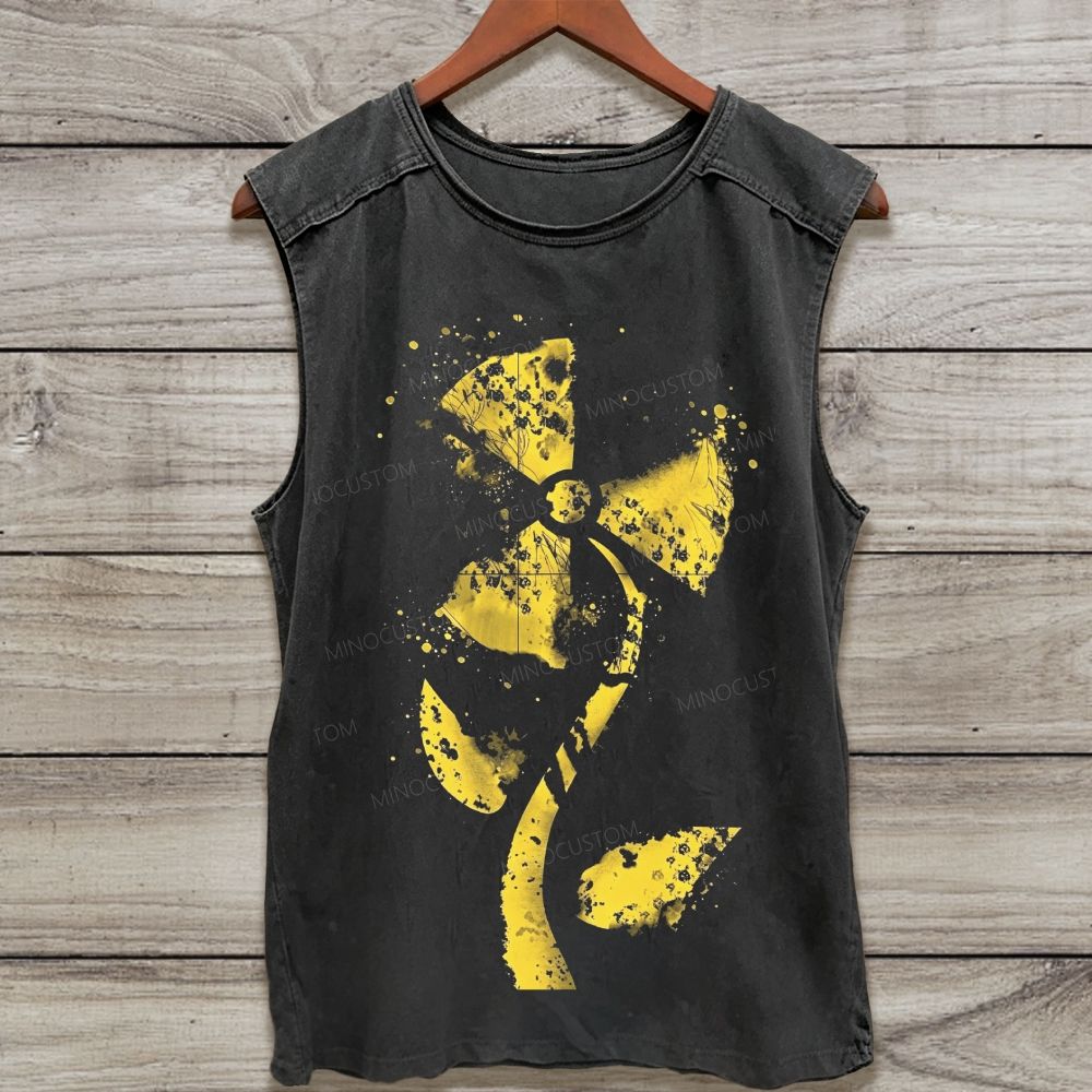 Splatter Paint Radiation Symbol Twisted Floral Bloom Washed Tank Top