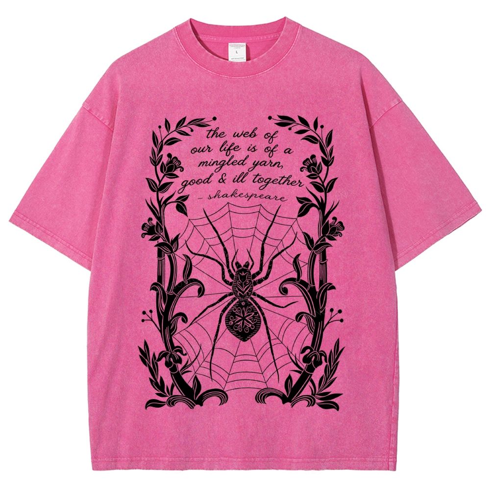 Ornate Floral Vine Frame Spider Web Unisex Fit Washed T-Shirt