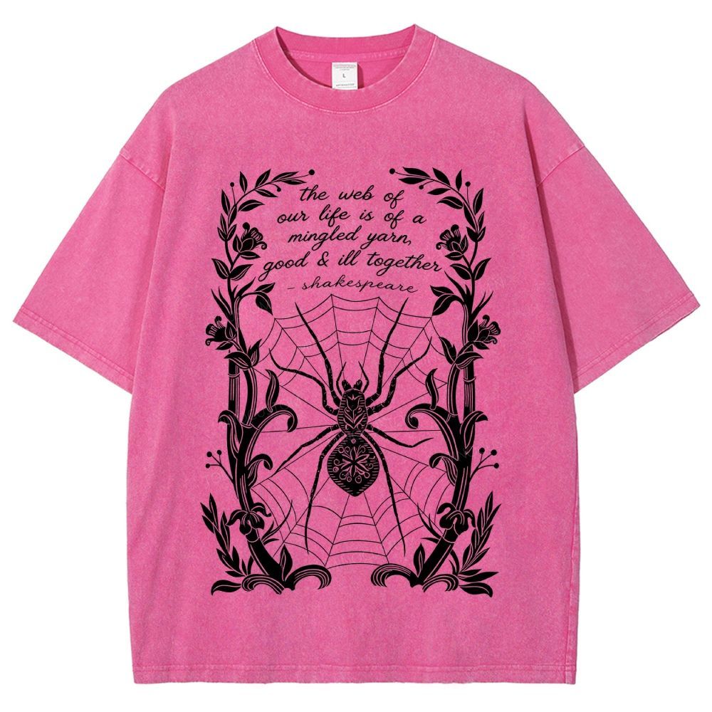 Ornate Floral Vine Frame Spider Web Unisex Fit Washed T-Shirt
