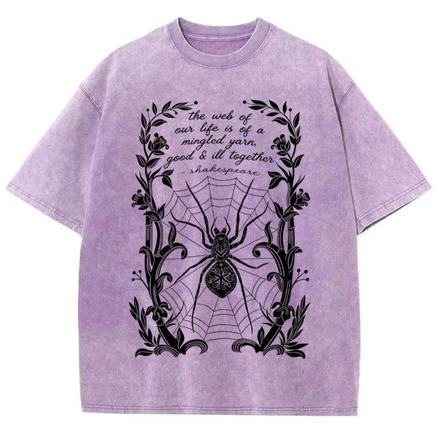 Ornate Floral Vine Frame Spider Web Unisex Fit Washed T-Shirt