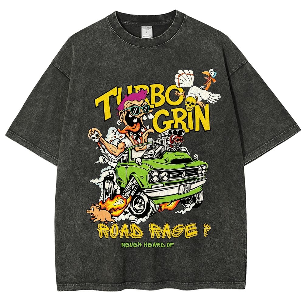 Wild Cartoon Driver Turbo Charged Muscle Car Funny Farm Unisex Fit Washed T-Shirt