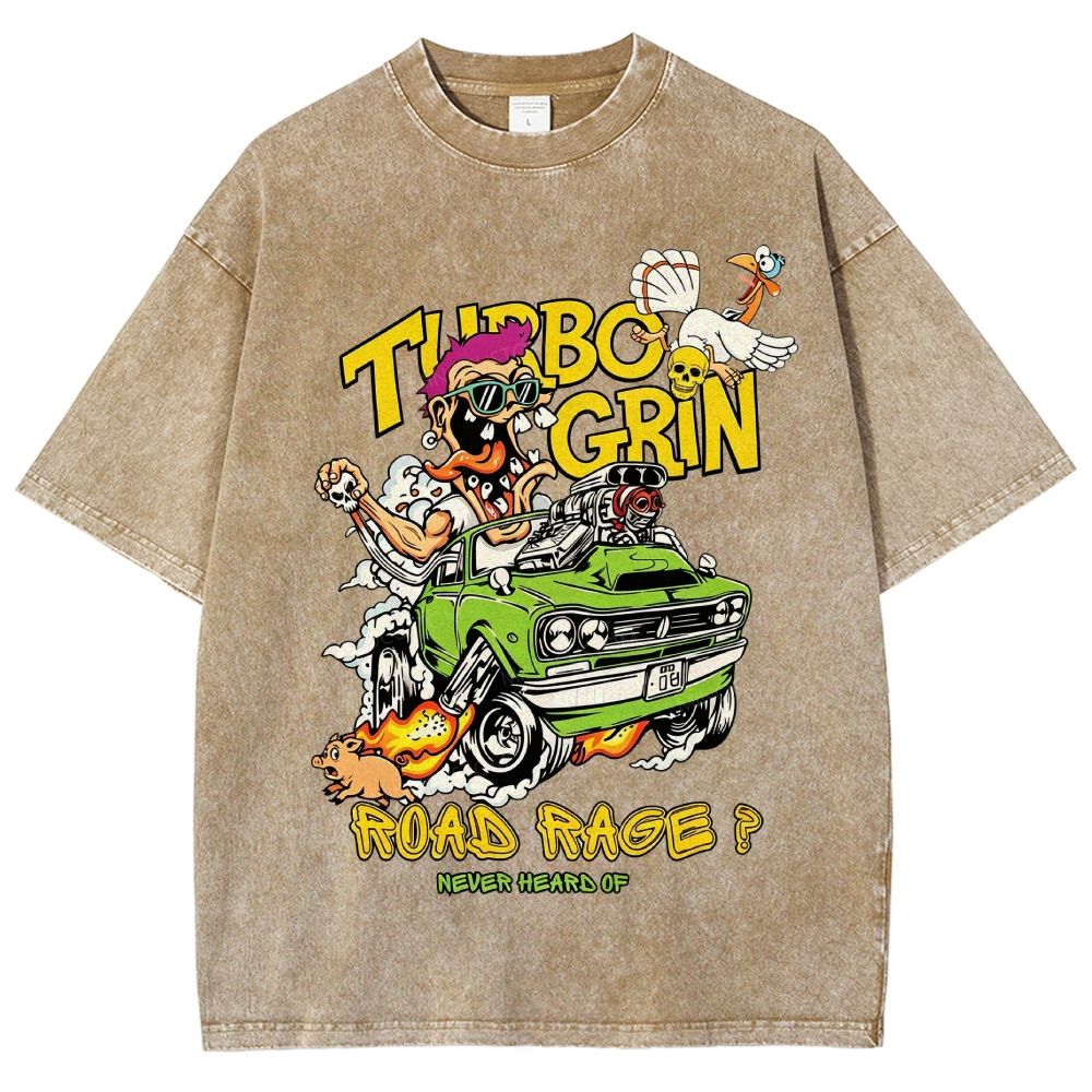 Wild Cartoon Driver Turbo Charged Muscle Car Funny Farm Unisex Fit Washed T-Shirt