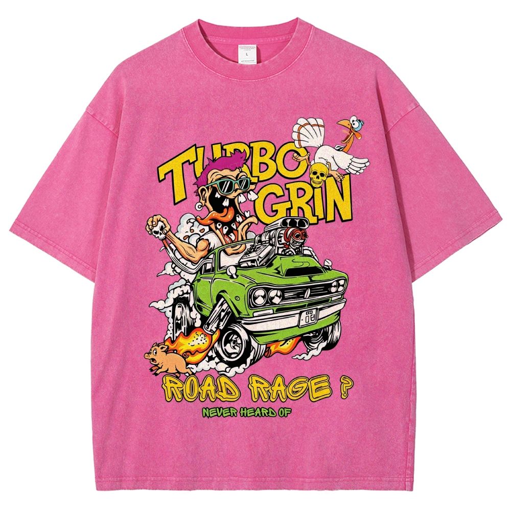 Wild Cartoon Driver Turbo Charged Muscle Car Funny Farm Unisex Fit Washed T-Shirt