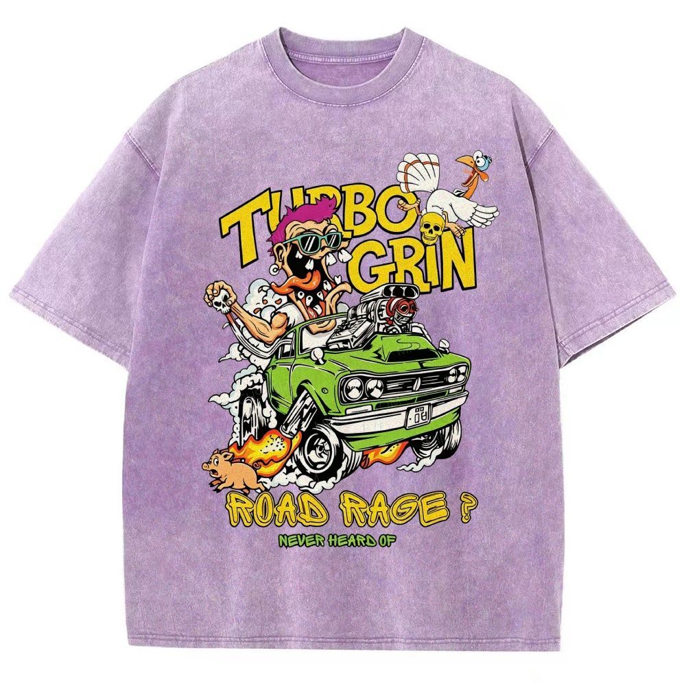 Wild Cartoon Driver Turbo Charged Muscle Car Funny Farm Unisex Fit Washed T-Shirt