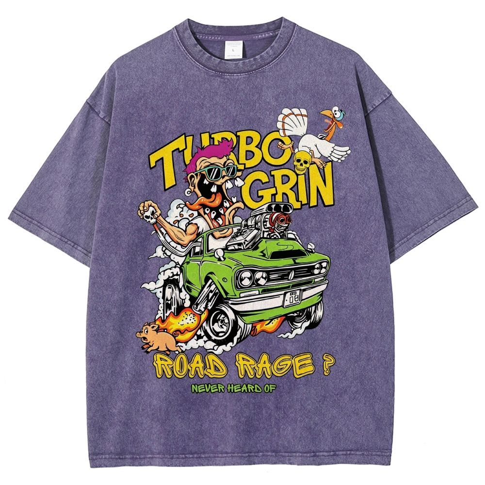 Wild Cartoon Driver Turbo Charged Muscle Car Funny Farm Unisex Fit Washed T-Shirt