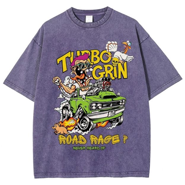 Wild Cartoon Driver Turbo Charged Muscle Car Funny Farm Unisex Fit Washed T-Shirt