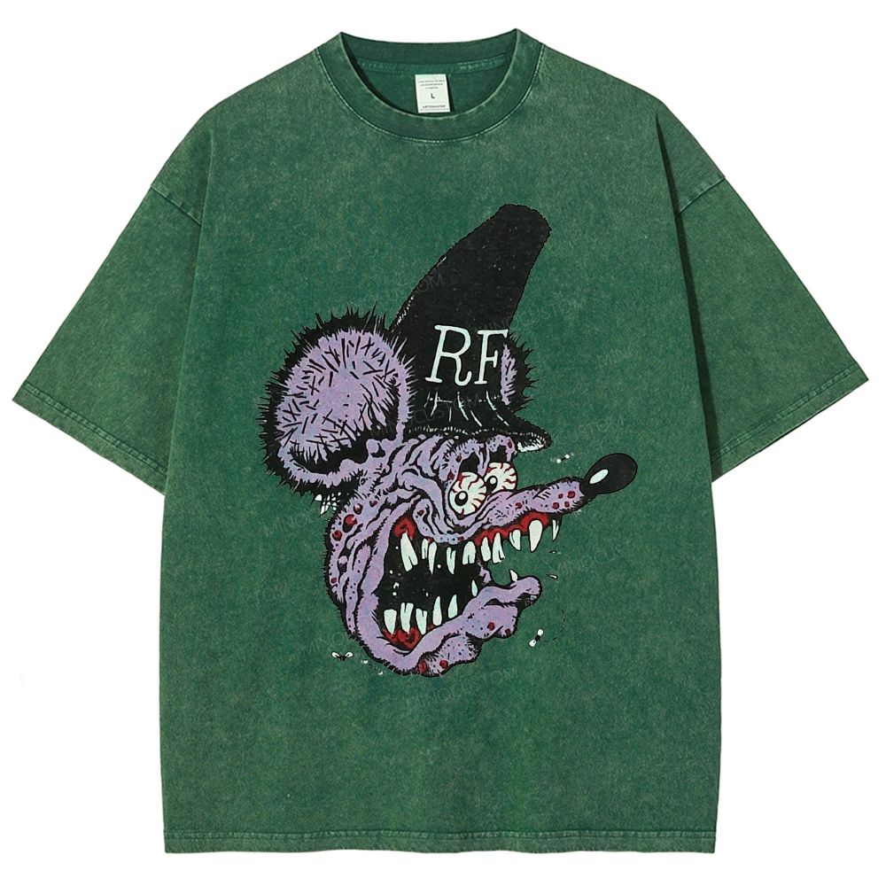 Distressed Purple Furry Monster Head Tall Top Unisex Fit Washed T-Shirt