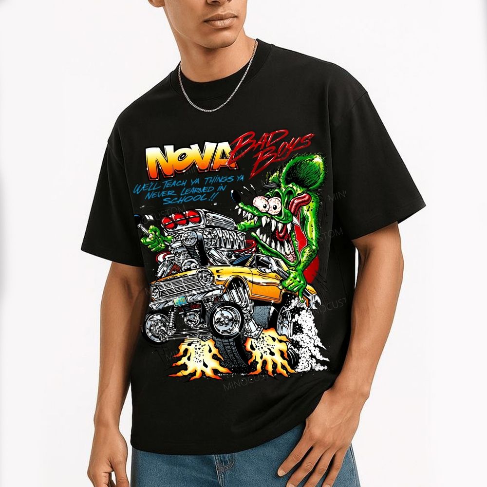 Retro Hot‑Rod Muscle Car Wild Green Monster Cotton T-Shirt