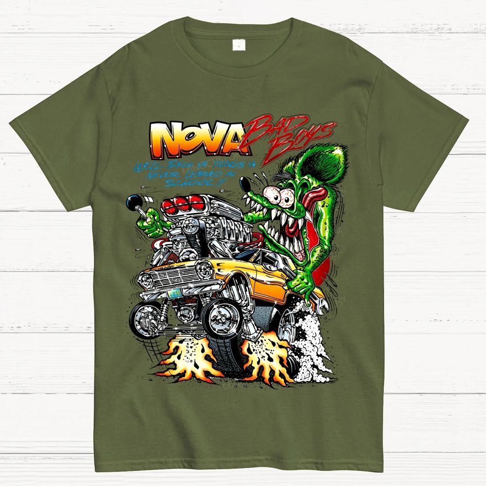 Retro Hot‑Rod Muscle Car Wild Green Monster Cotton T-Shirt
