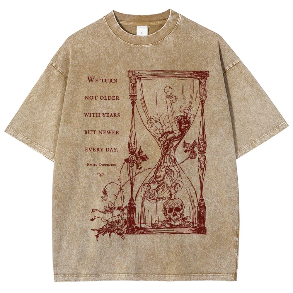 Antique Hourglass Skeleton Poet Quote Dark Unisex Fit Washed T-Shirt