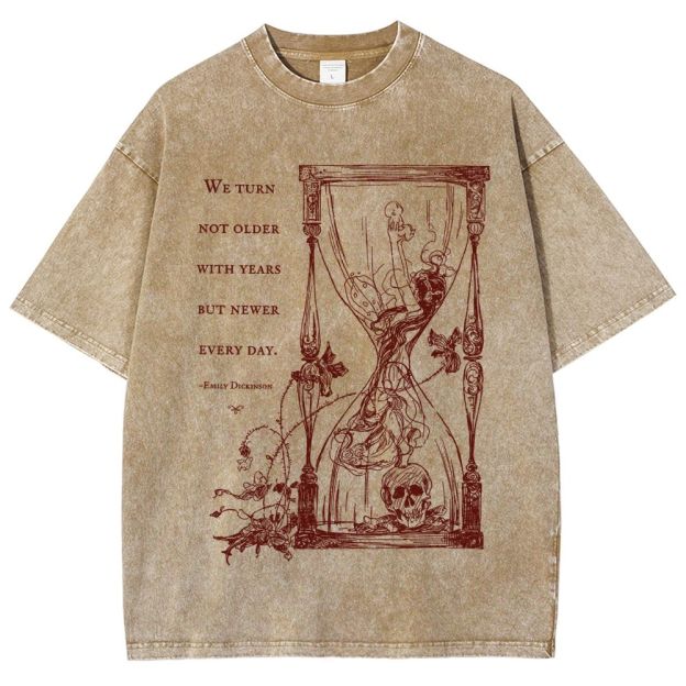 Antique Hourglass Skeleton Poet Quote Dark Unisex Fit Washed T-Shirt