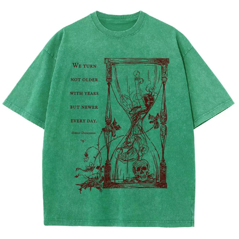 Antique Hourglass Skeleton Poet Quote Dark Unisex Fit Washed T-Shirt