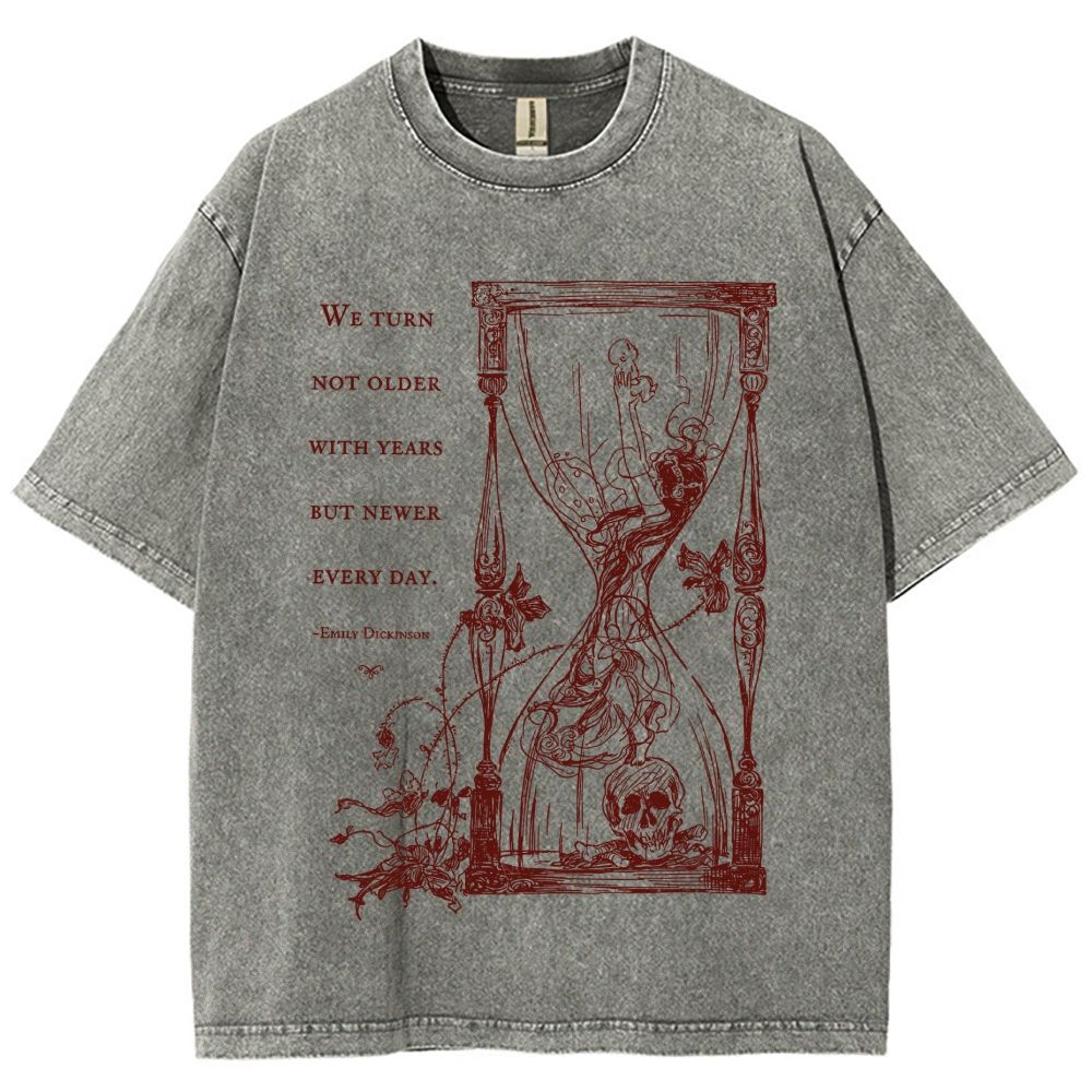 Antique Hourglass Skeleton Poet Quote Dark Unisex Fit Washed T-Shirt