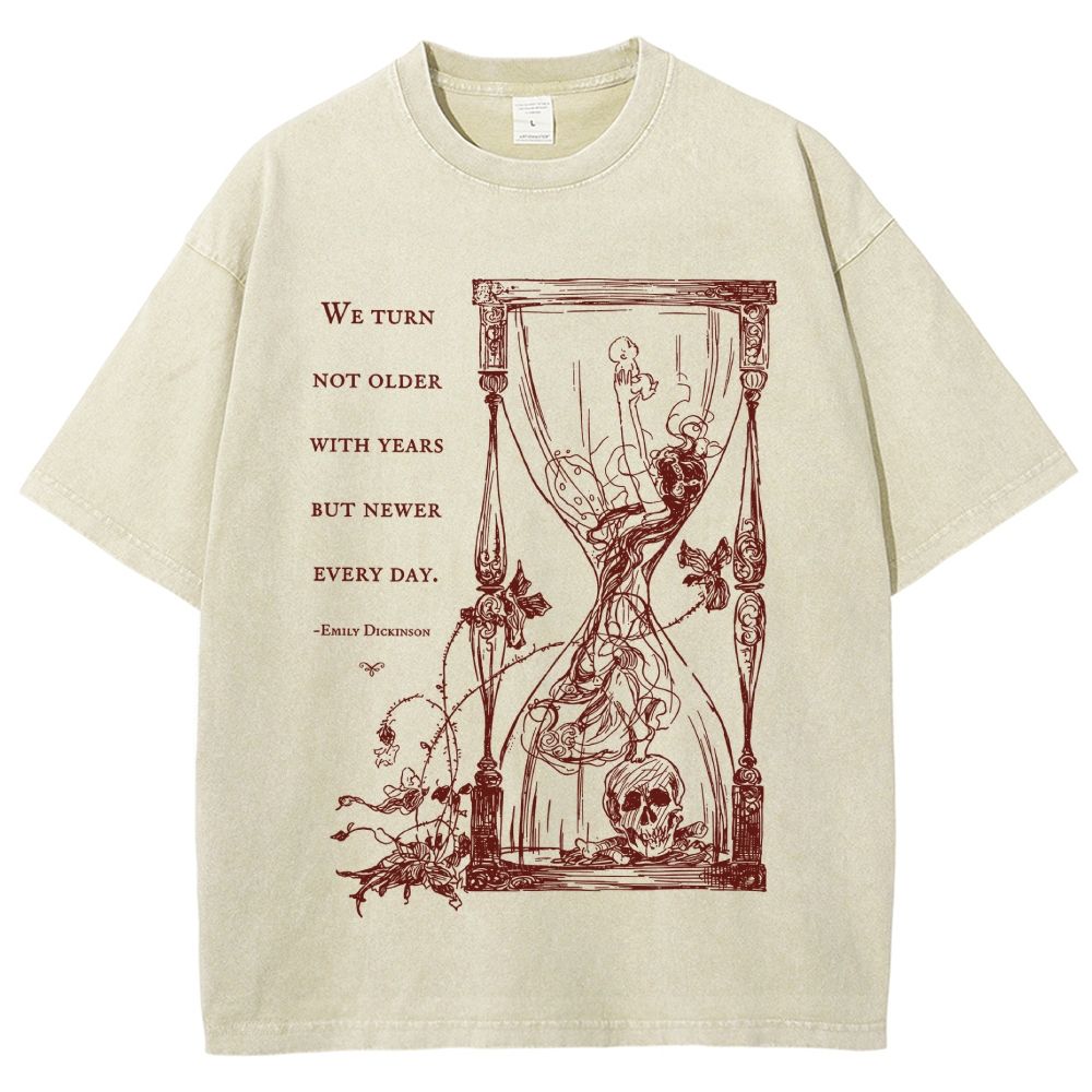 Antique Hourglass Skeleton Poet Quote Dark Unisex Fit Washed T-Shirt