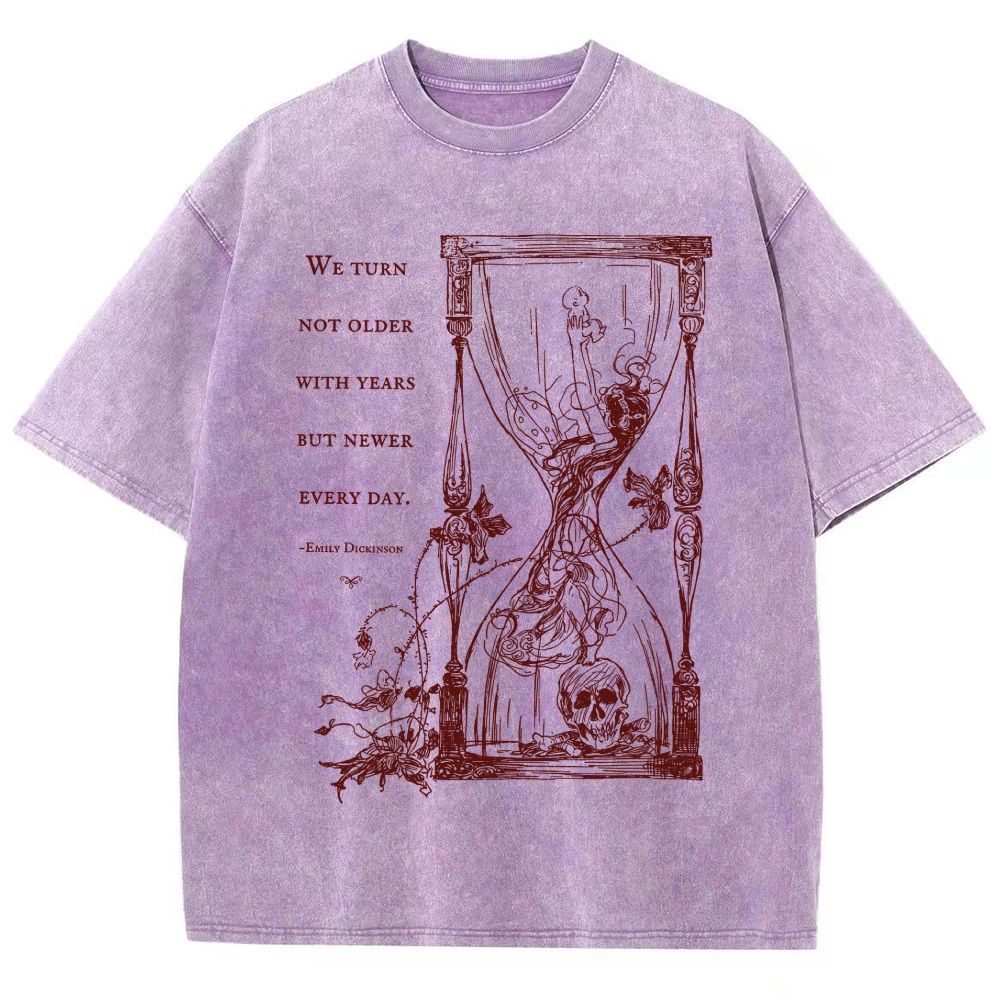 Antique Hourglass Skeleton Poet Quote Dark Unisex Fit Washed T-Shirt