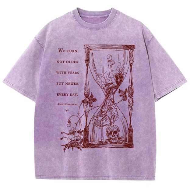 Antique Hourglass Skeleton Poet Quote Dark Unisex Fit Washed T-Shirt