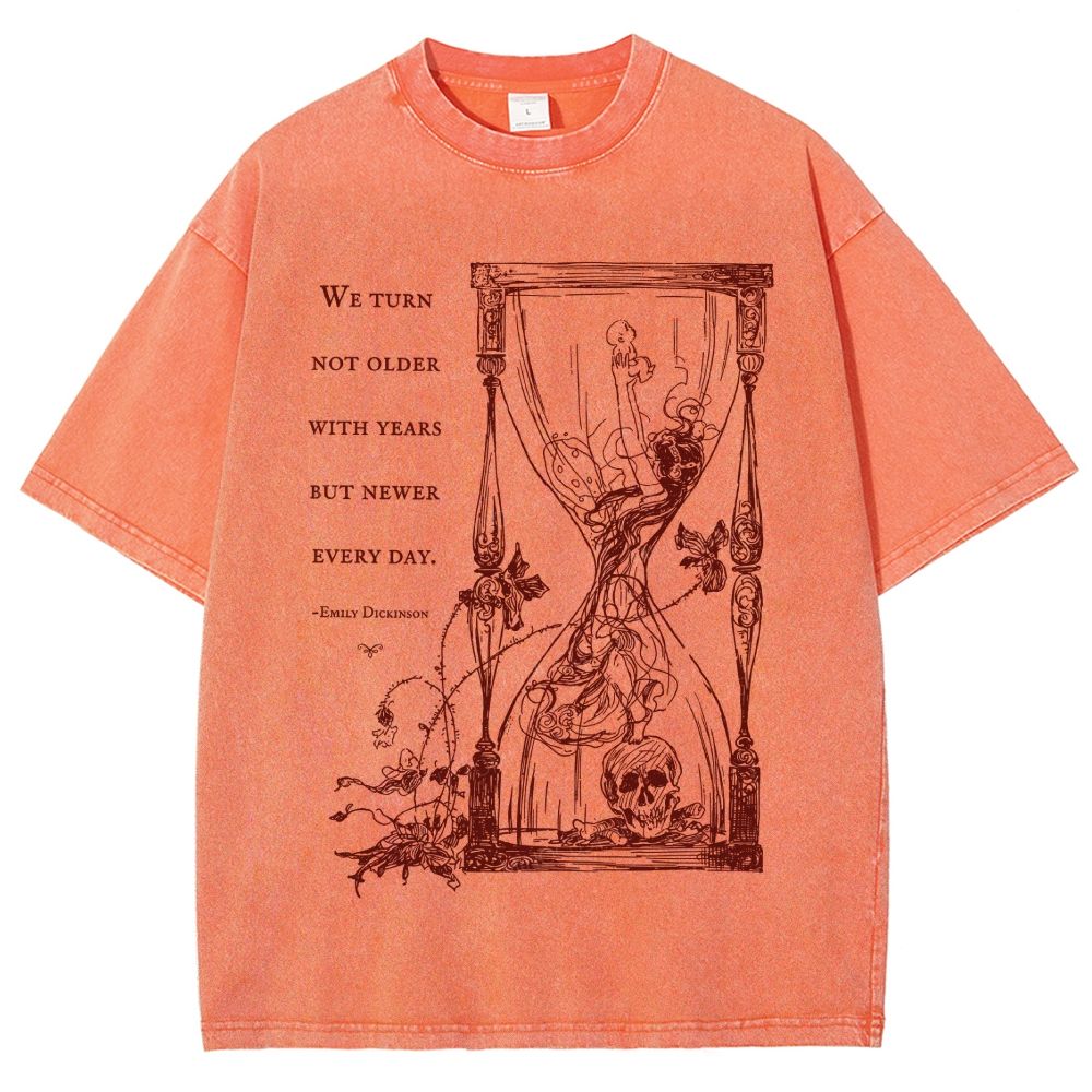 Antique Hourglass Skeleton Poet Quote Dark Unisex Fit Washed T-Shirt