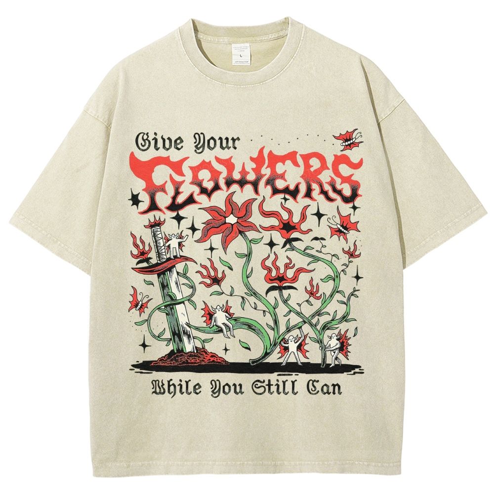Gothic Dark Blooms Twisted Vines Dagger Tiny Ghost Unisex Fit Washed T-Shirt