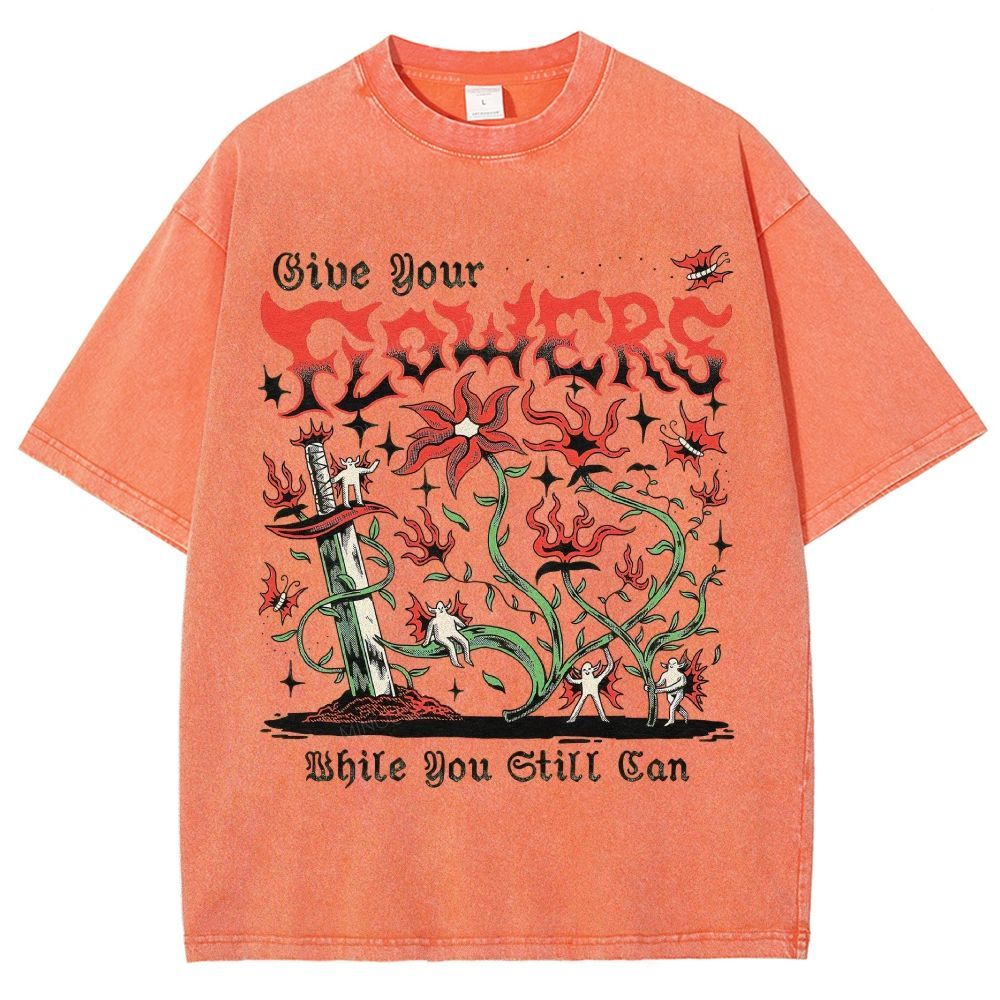 Gothic Dark Blooms Twisted Vines Dagger Tiny Ghost Unisex Fit Washed T-Shirt