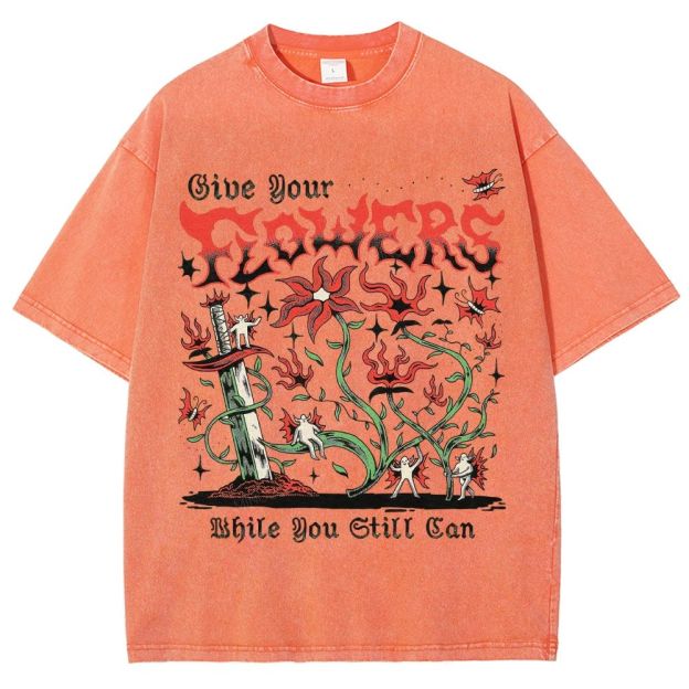 Gothic Dark Blooms Twisted Vines Dagger Tiny Ghost Unisex Fit Washed T-Shirt