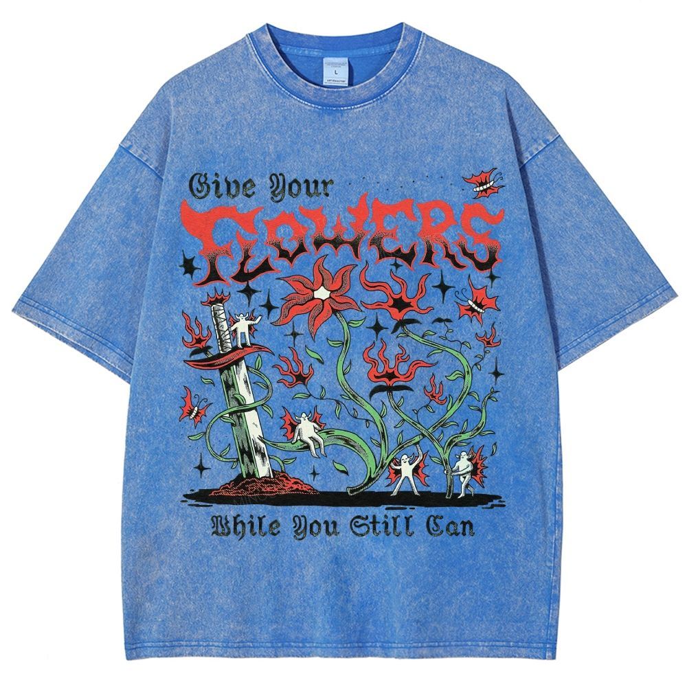 Gothic Dark Blooms Twisted Vines Dagger Tiny Ghost Unisex Fit Washed T-Shirt