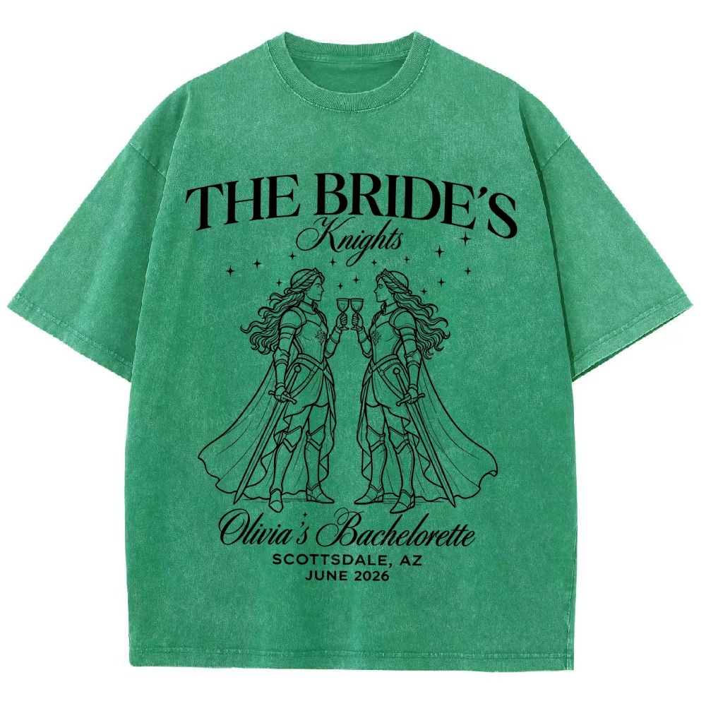 Two Female Knights Clinking Goblets Sword Cape Sparkle Unisex Fit Washed T-Shirt