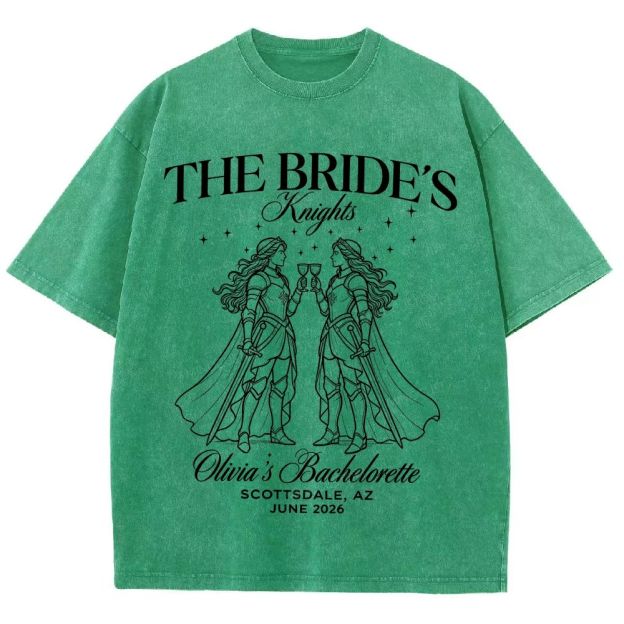 Two Female Knights Clinking Goblets Sword Cape Sparkle Unisex Fit Washed T-Shirt