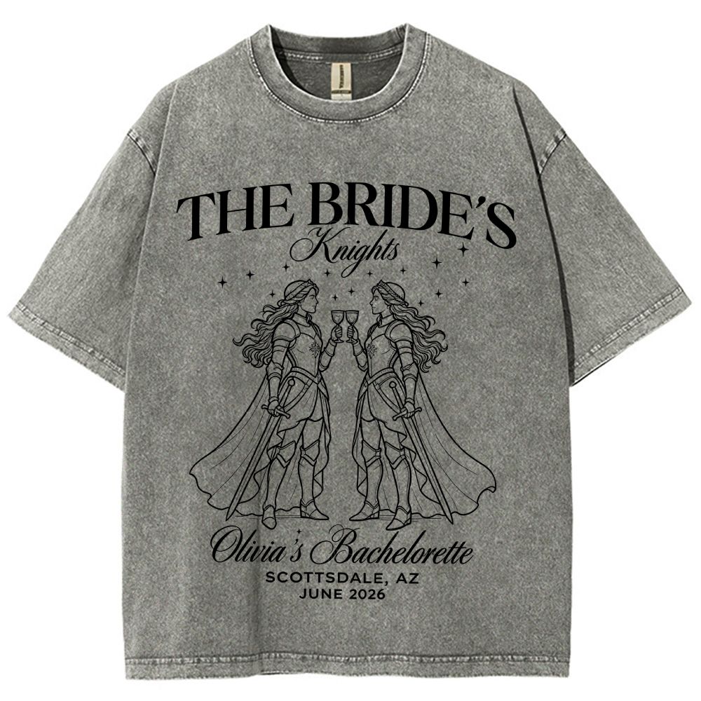 Two Female Knights Clinking Goblets Sword Cape Sparkle Unisex Fit Washed T-Shirt
