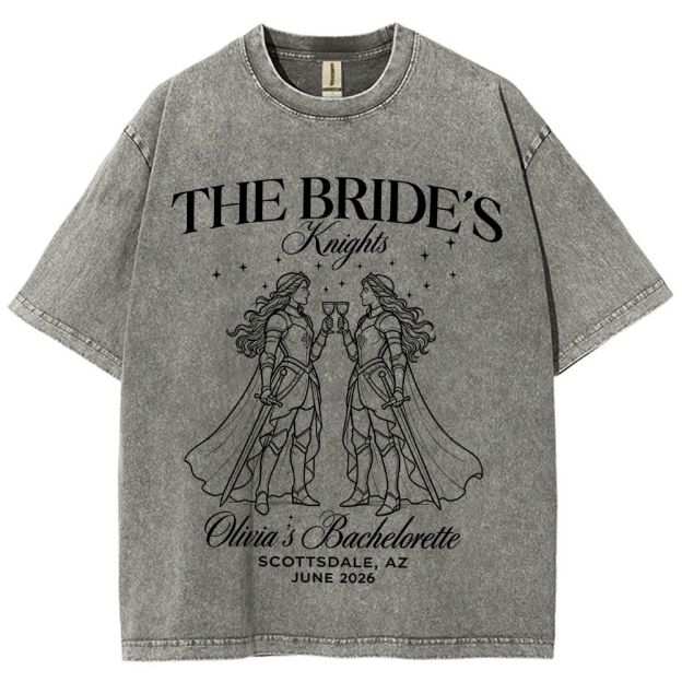 Two Female Knights Clinking Goblets Sword Cape Sparkle Unisex Fit Washed T-Shirt