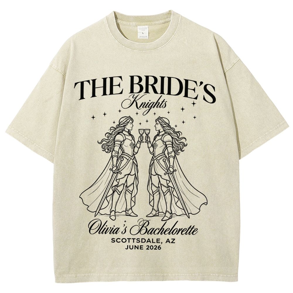 Two Female Knights Clinking Goblets Sword Cape Sparkle Unisex Fit Washed T-Shirt