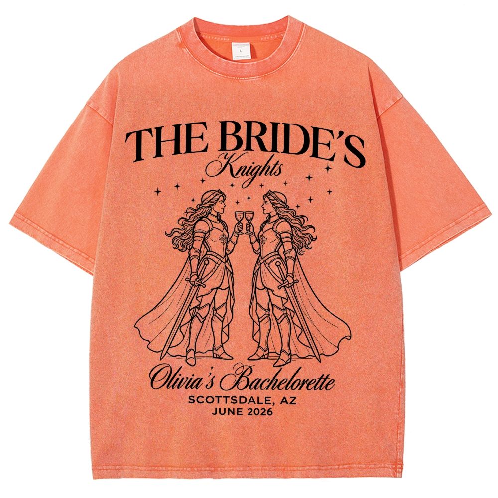 Two Female Knights Clinking Goblets Sword Cape Sparkle Unisex Fit Washed T-Shirt