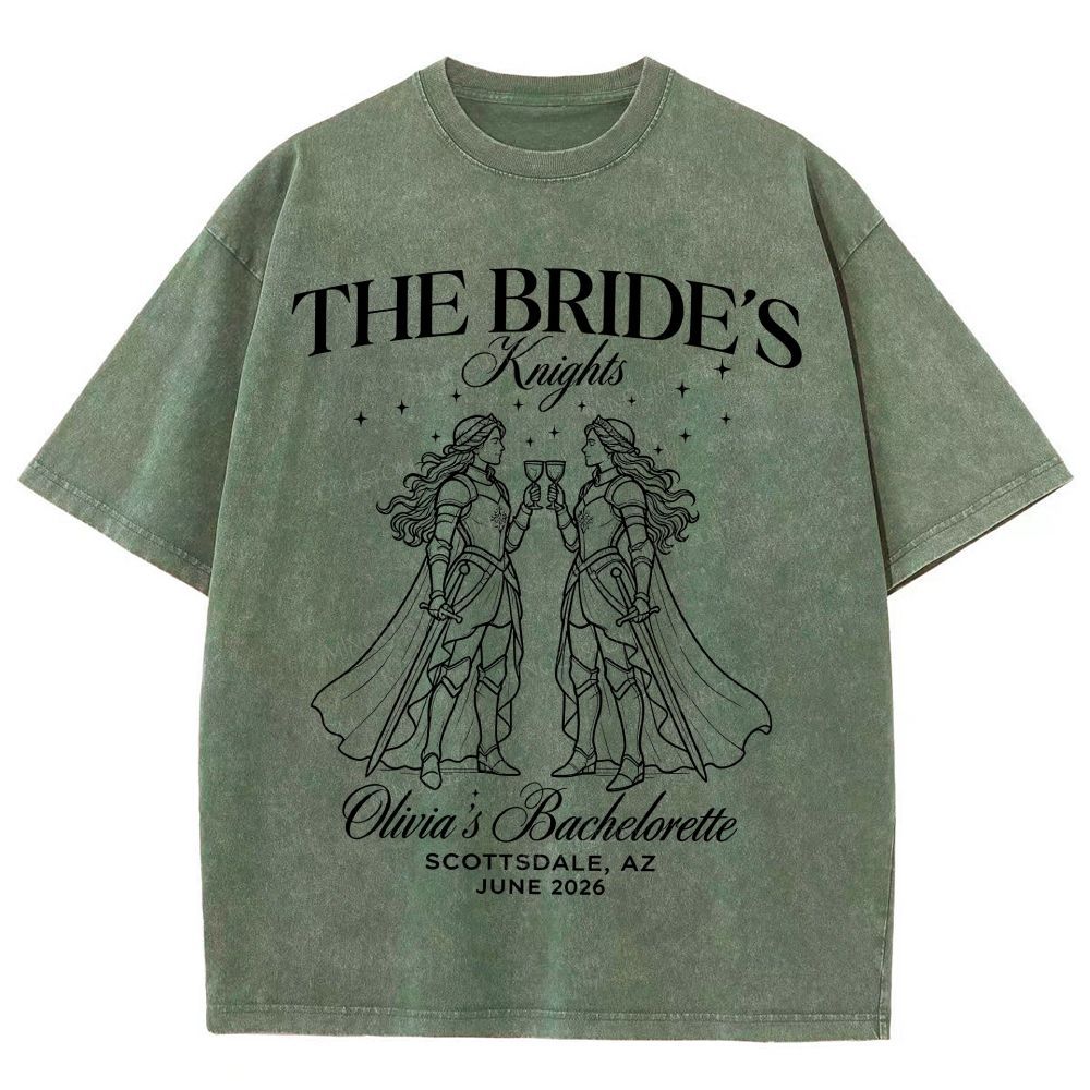 Two Female Knights Clinking Goblets Sword Cape Sparkle Unisex Fit Washed T-Shirt