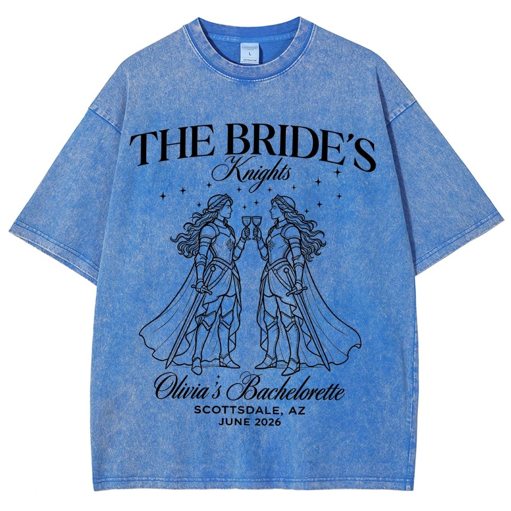 Two Female Knights Clinking Goblets Sword Cape Sparkle Unisex Fit Washed T-Shirt