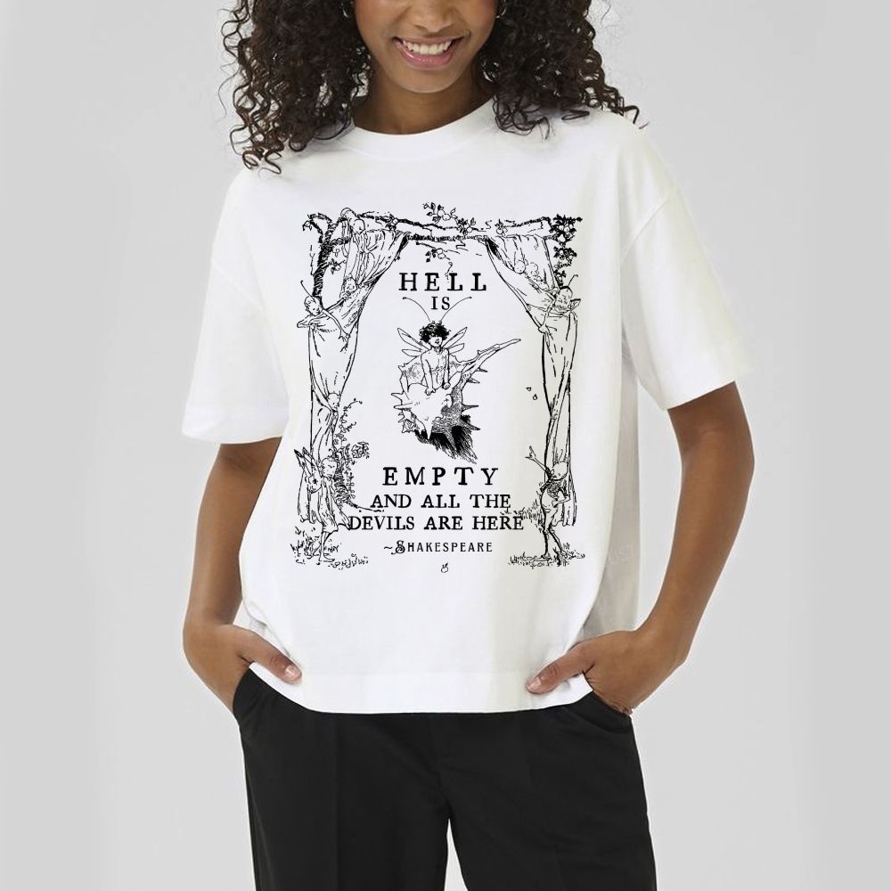 Vintage Fairy Elf Border Antique Poetic Quote Dark Literary Cotton T-Shirt