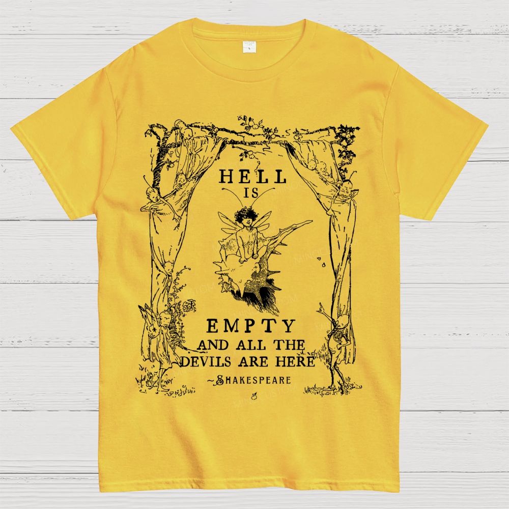Vintage Fairy Elf Border Antique Poetic Quote Dark Literary Cotton T-Shirt