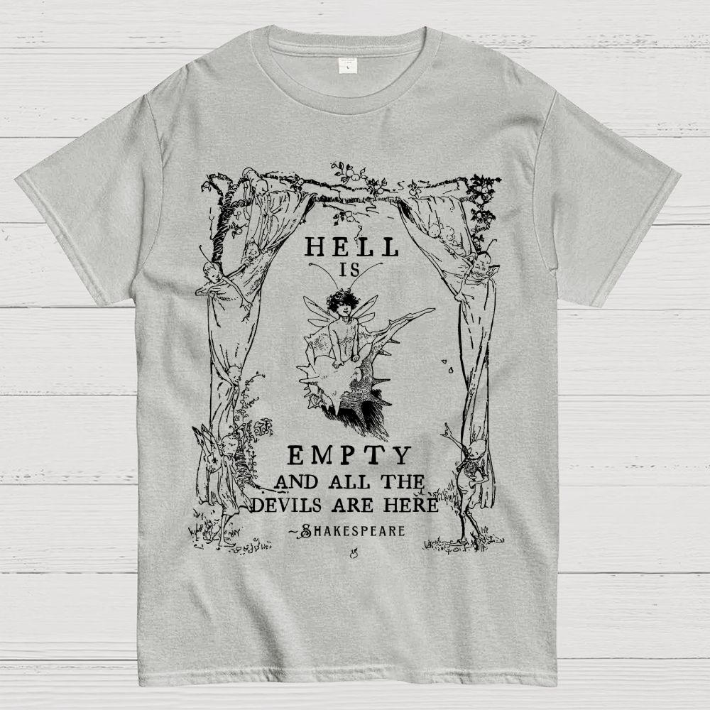 Vintage Fairy Elf Border Antique Poetic Quote Dark Literary Cotton T-Shirt