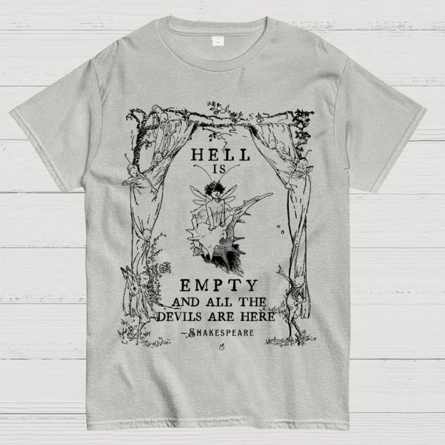 Vintage Fairy Elf Border Antique Poetic Quote Dark Literary Cotton T-Shirt