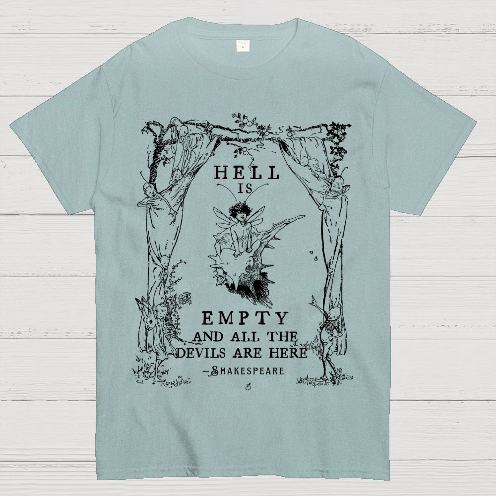 Vintage Fairy Elf Border Antique Poetic Quote Dark Literary Cotton T-Shirt