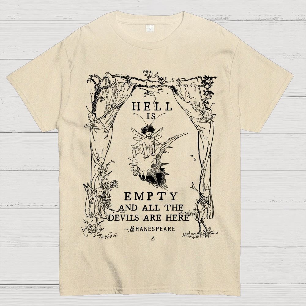 Vintage Fairy Elf Border Antique Poetic Quote Dark Literary Cotton T-Shirt