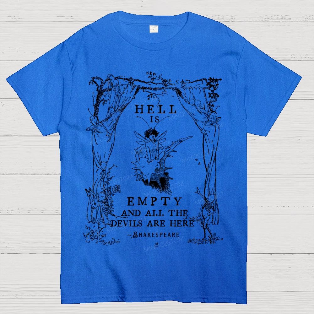 Vintage Fairy Elf Border Antique Poetic Quote Dark Literary Cotton T-Shirt