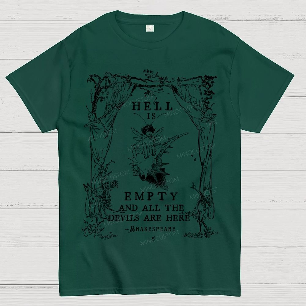 Vintage Fairy Elf Border Antique Poetic Quote Dark Literary Cotton T-Shirt